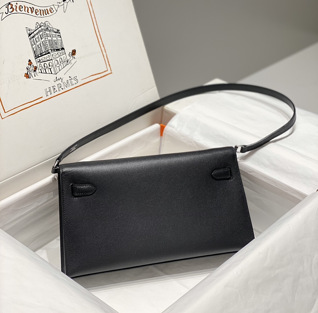 Hermes Kelly Elan Shoulder Bag in Black Epsom Leather 